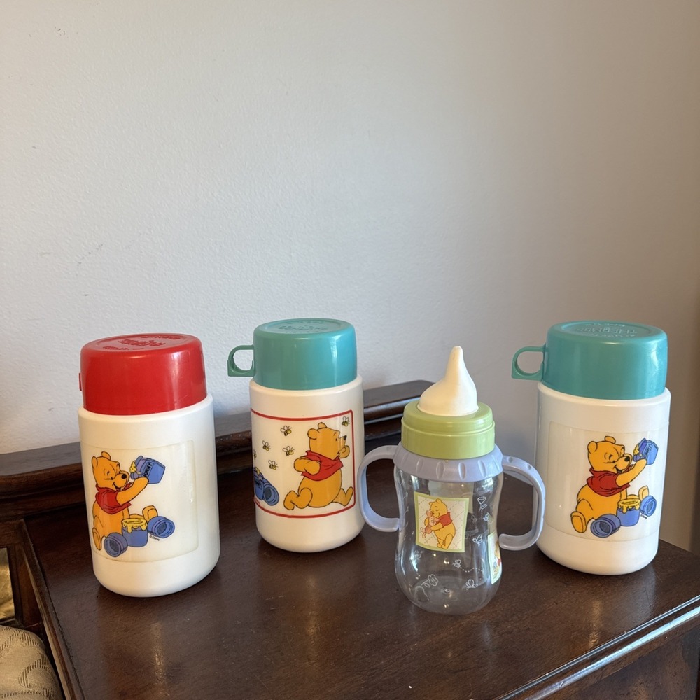 4 Pc. Vintage Thermos Mug/Cup Disney's Winnie the Pooh And Sippy Cup